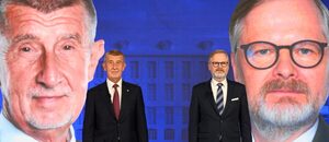 Andrej Babiš a Petr Fiala při závěrečné superdebatě Andrej Babiš a Petr Fiala při závěrečné superdebatě